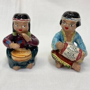 Enesco Indigenous Native American Indian Drummers Salt and Pepper Shakers Set